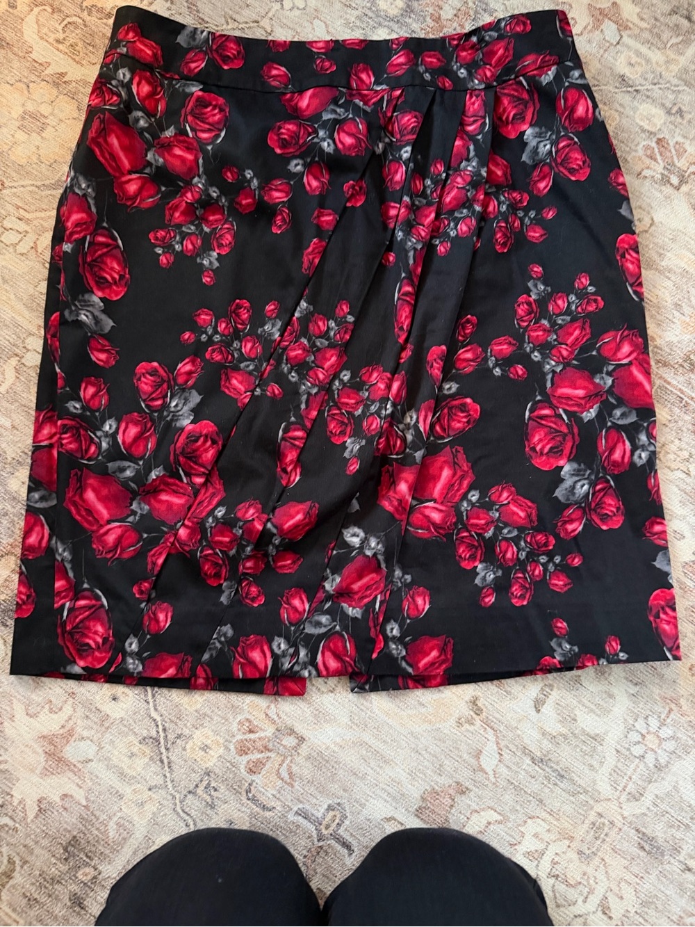 White House Black Market Black Skirt with Red Floral Accents